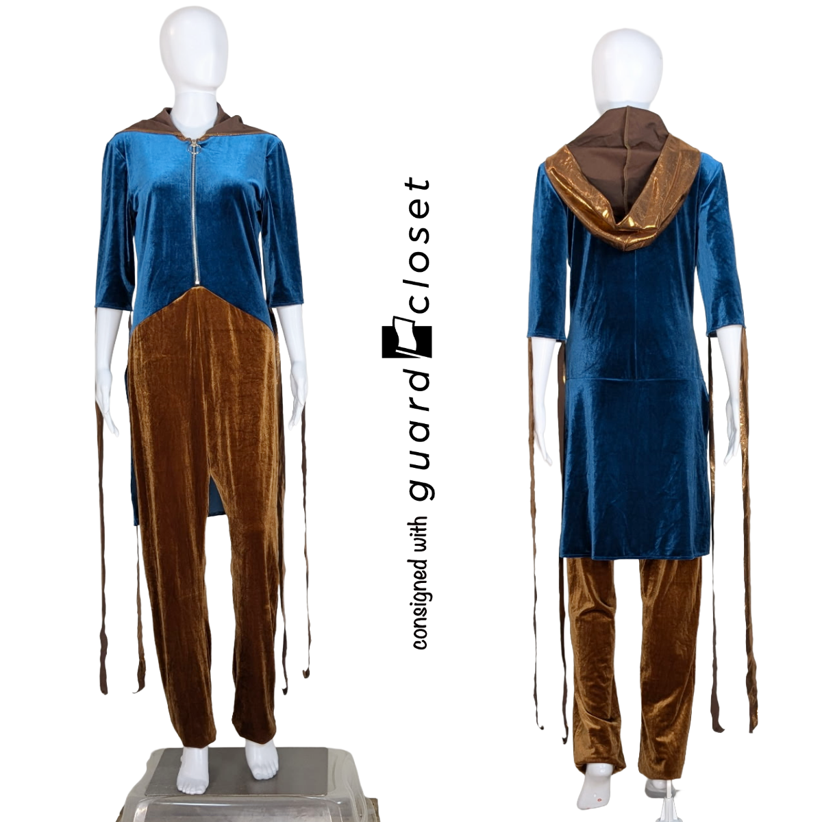 29 Brown Teal Elbow Sleeve Hooded Unitards by Band Hall