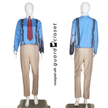 Load image into Gallery viewer, 16 Red and Blue Shirt and Tie Tops with Khaki Tan Bib Pants by Synced Up Designs
