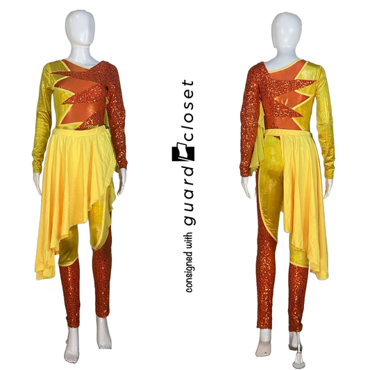 16 Orange Yellow Sun Fire Long Sleeve Unitards by Creative Costuming & Designs