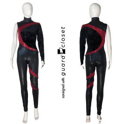Red Black One Sleeve Skirted Unitards | Showday | Set of 10