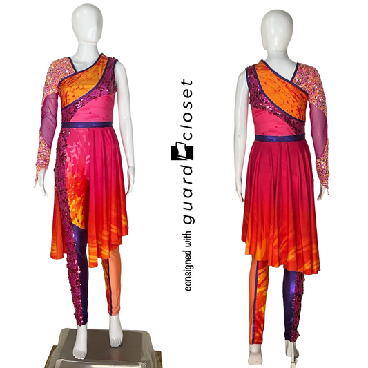 Purple Orange One Sleeve Skirted Unitards  | Dance Sophisticates | Set of 15