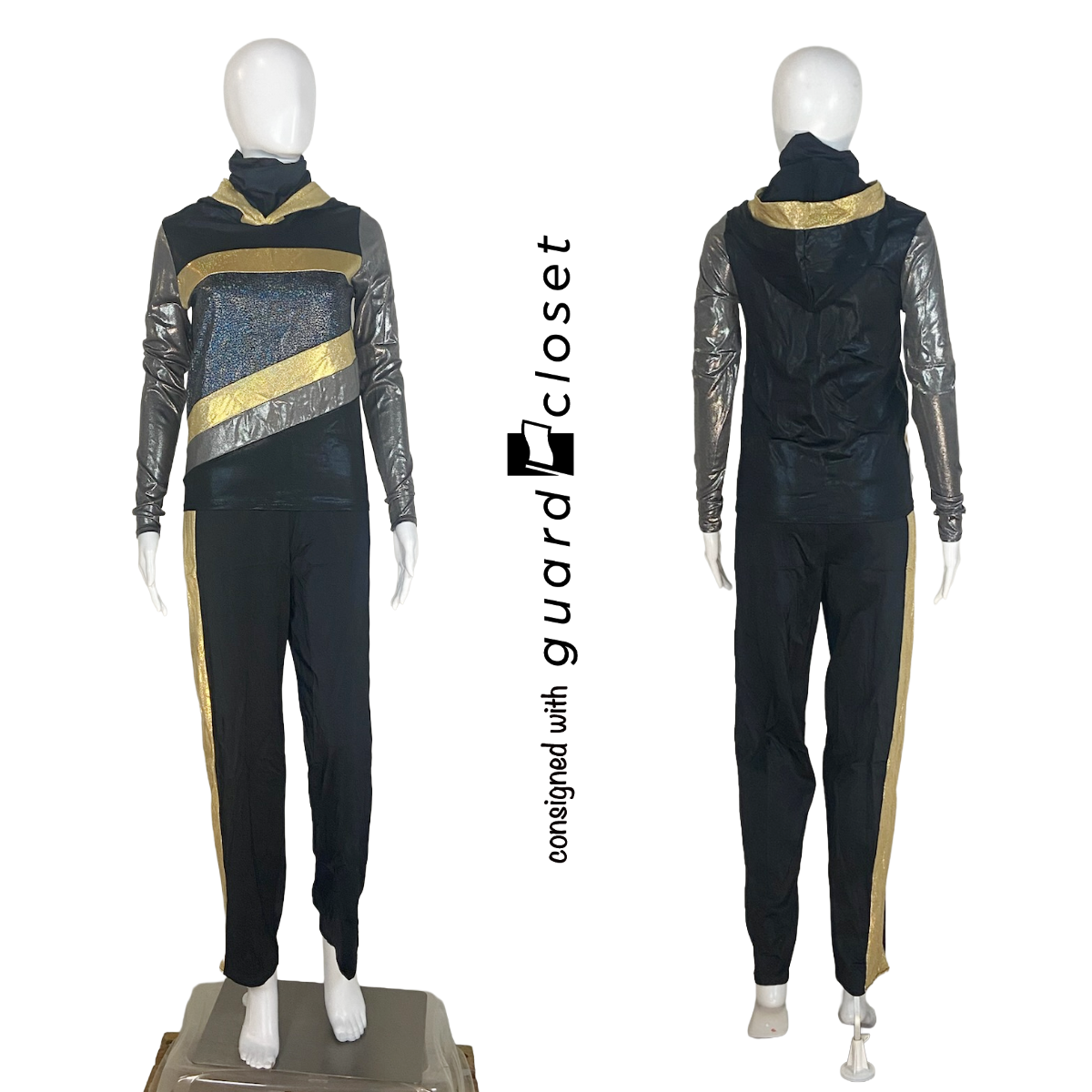 17 Black Gold Silver Bib Pants, Hooded Tops, and Neck Gaiters