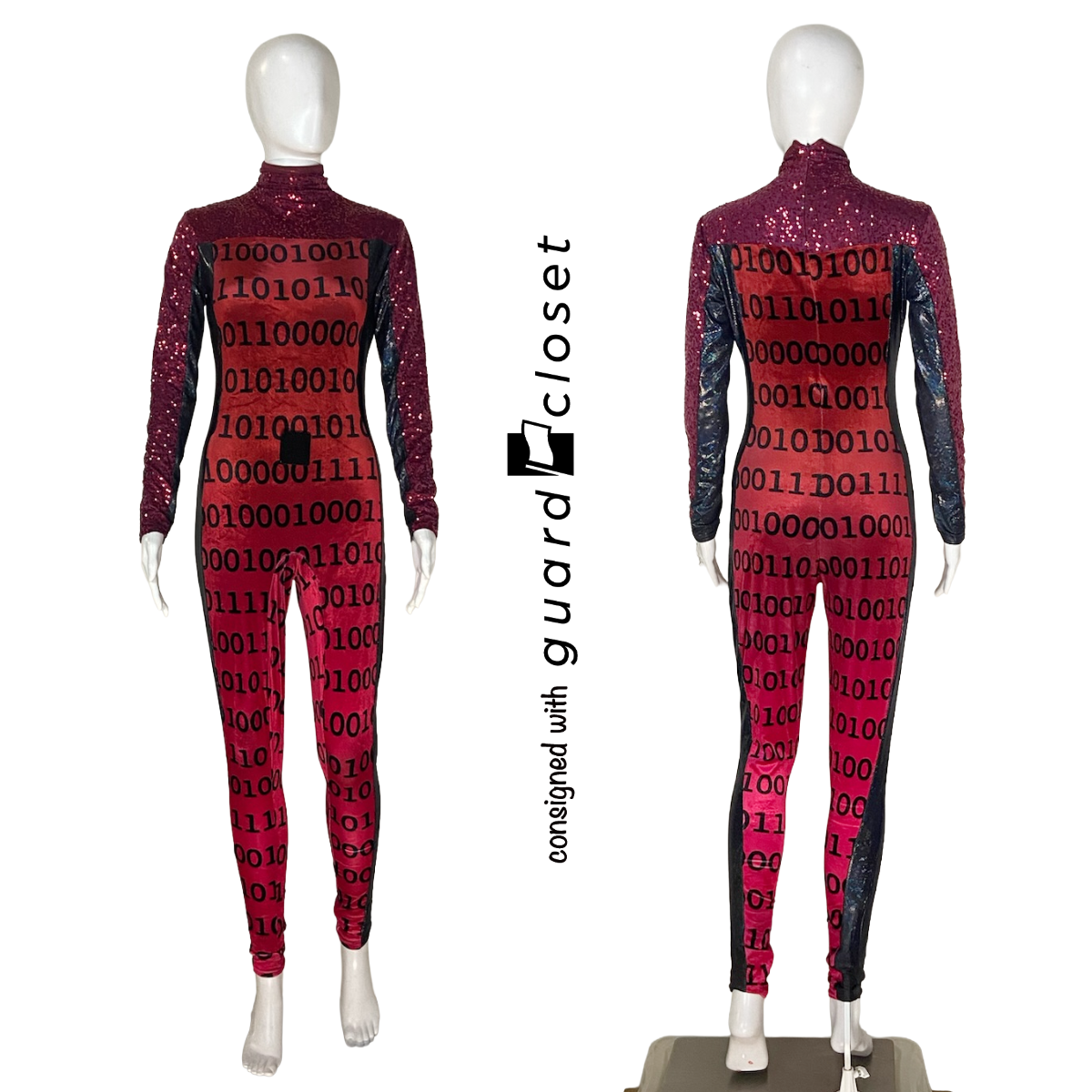 20 Red Binary Number Tech Long Sleeve Unitards by Showday