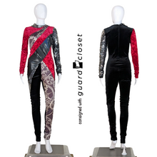 Load image into Gallery viewer, 34 Black Red Gears Long Sleeve Unitards by Band Hall
