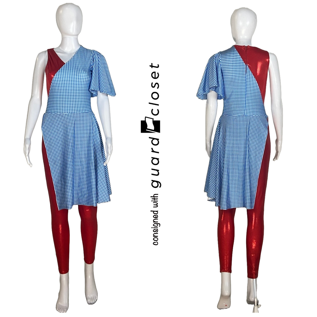 18 Asymmetric Sleeve Red Blue Unitard