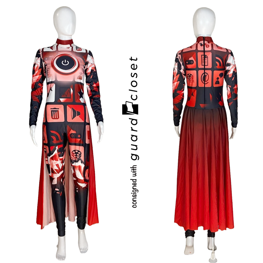 12 Red Black Phone App Long Sleeve Skirted Unitards by F. J. Miller