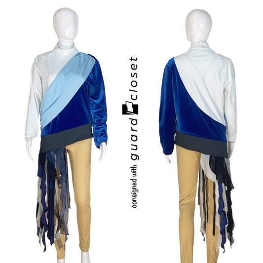 34 Shades of Blue and Black Fringe Long Sleeve Tops by Creative Costuming & Designs