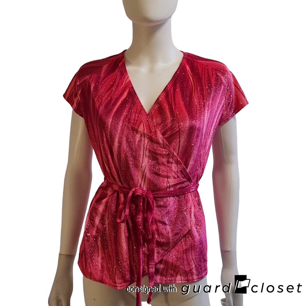 21 Fuchsia Short Sleeve V Neck Tops by Team Go Figure