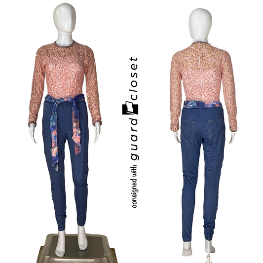 10 Denim and Pink Long Sleeve Unitards