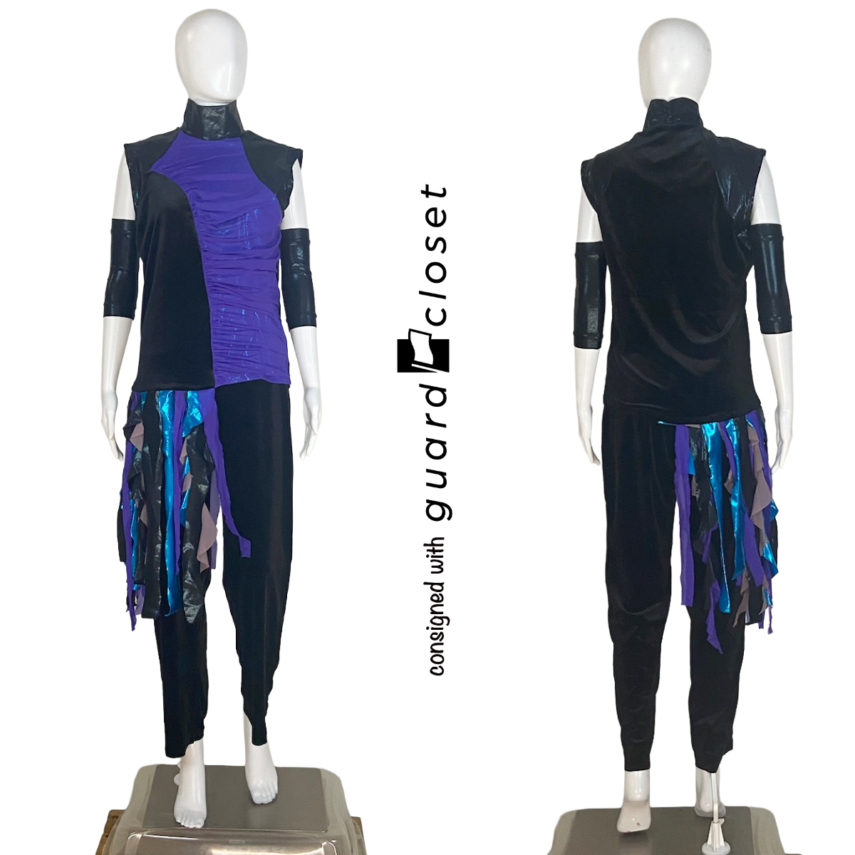 36 Black And Shades of Purple And Teal Sleeveless Tops and Bib Pants by Creative Costuming & Designs