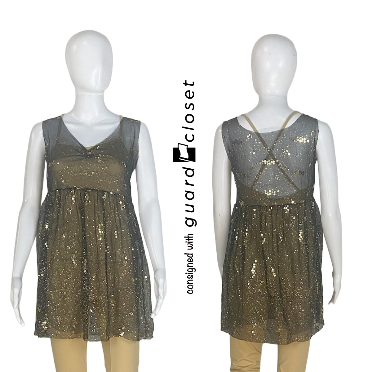 12 Black Gold Sleeveless Sheer Smocks