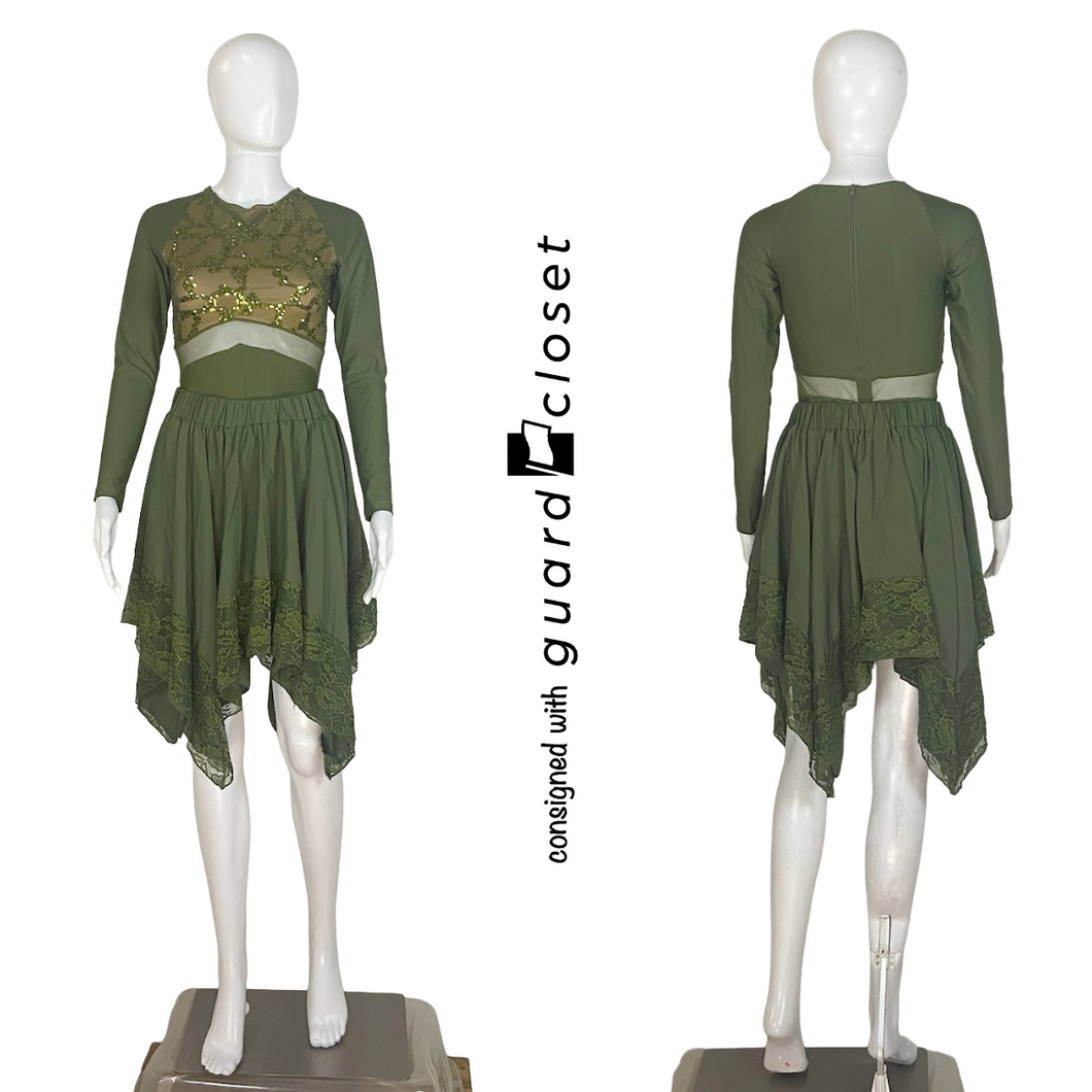 15 Olive Green Long Sleeve Boy Short Leotards and Skirts