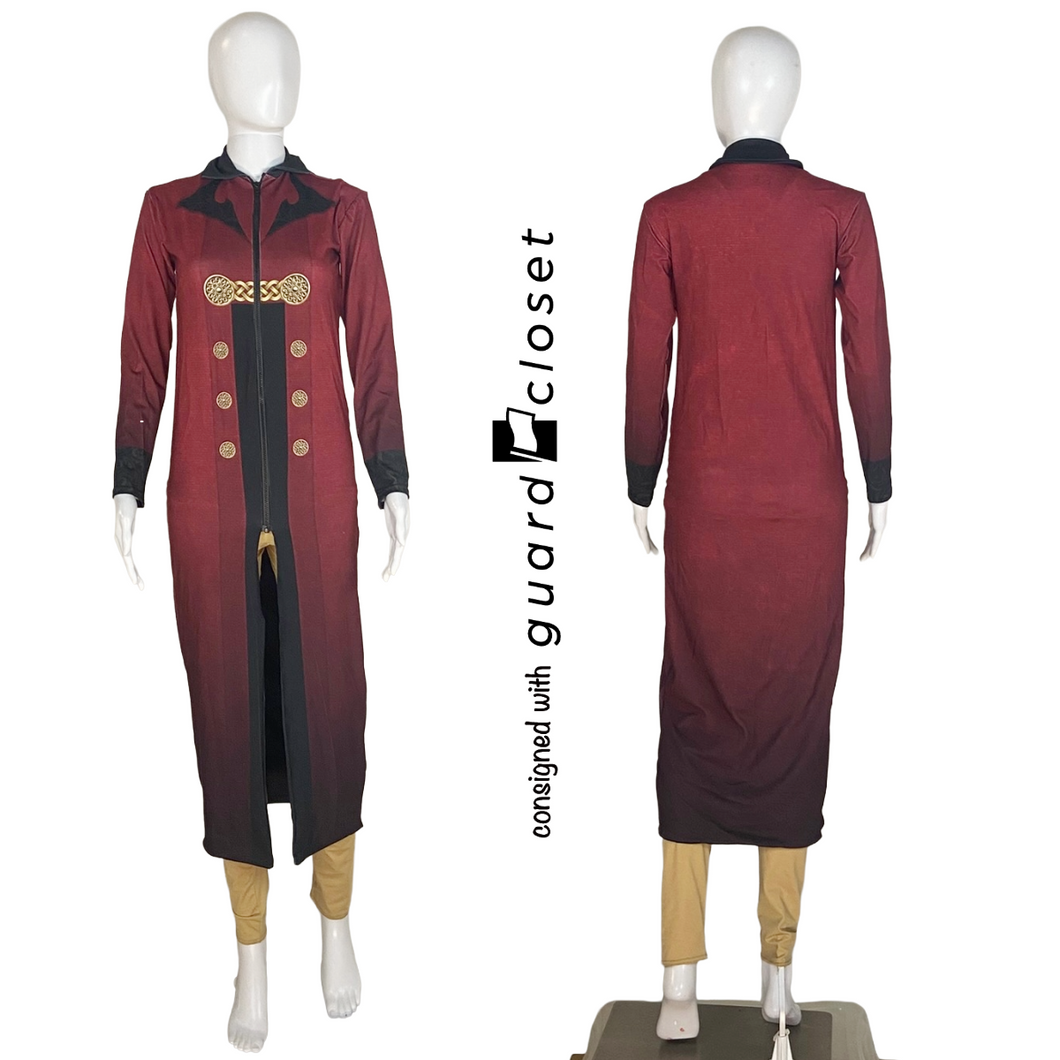 19 Maroon Black Printed Zip Up Jackets