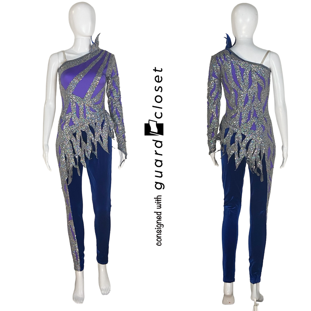 15 Blue Purple Silver One Sleeve Unitards by Algy