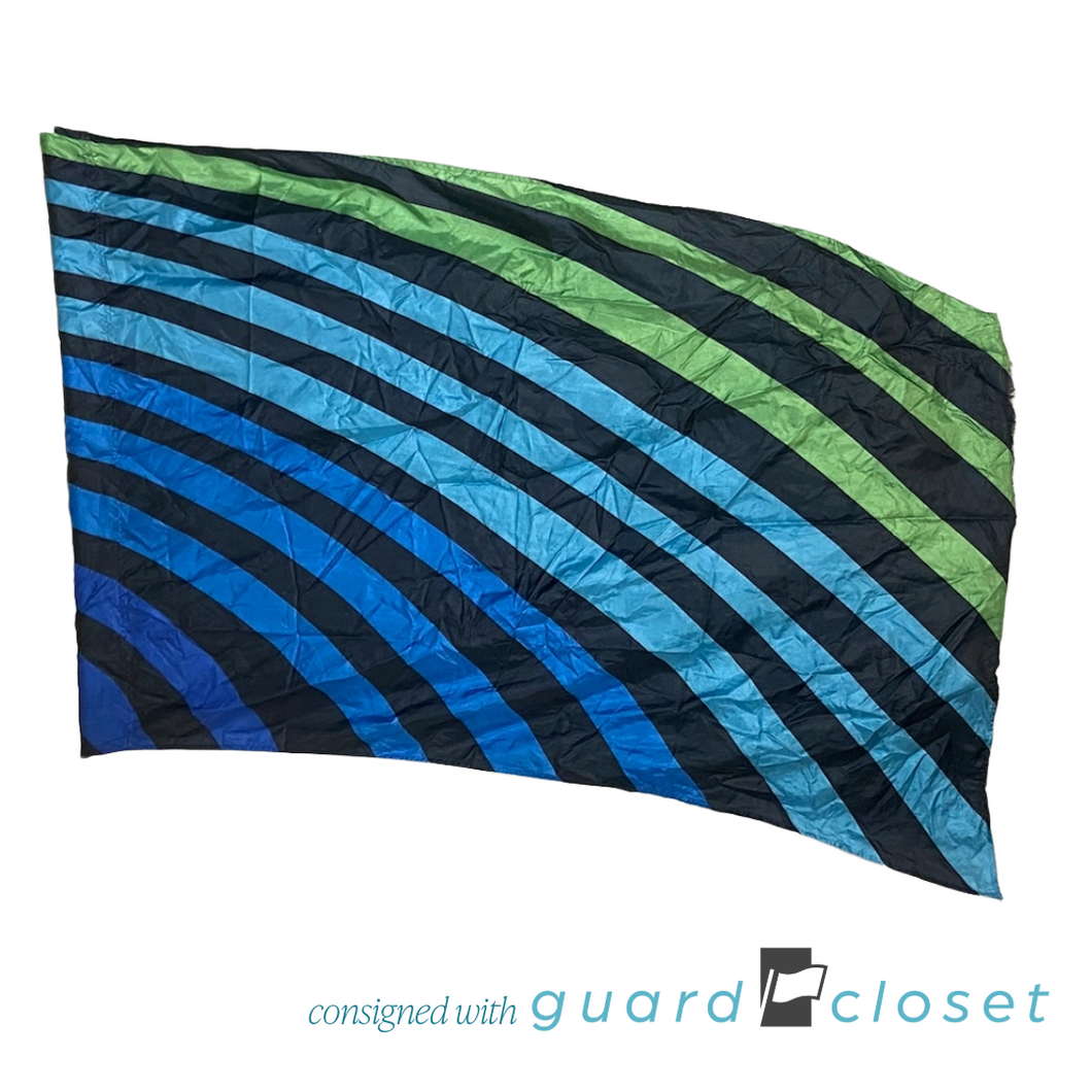 6 Blue Green Black Horizontal Stripe Wave Flags  by A Wish Come True