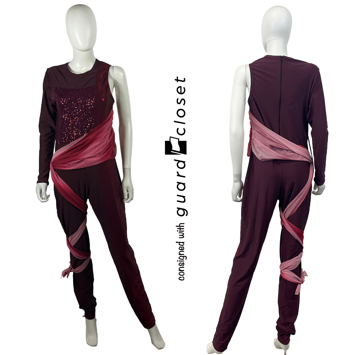 6 Maroon and pink tailed unitards by The Bandman's Company