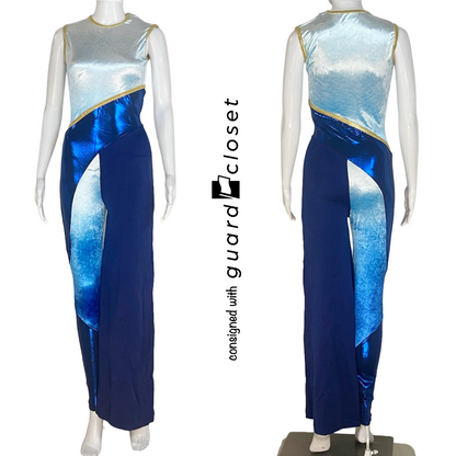 15 Shades of Blue and Gold Asymmetrical Short Sleeve Unitards by Showday