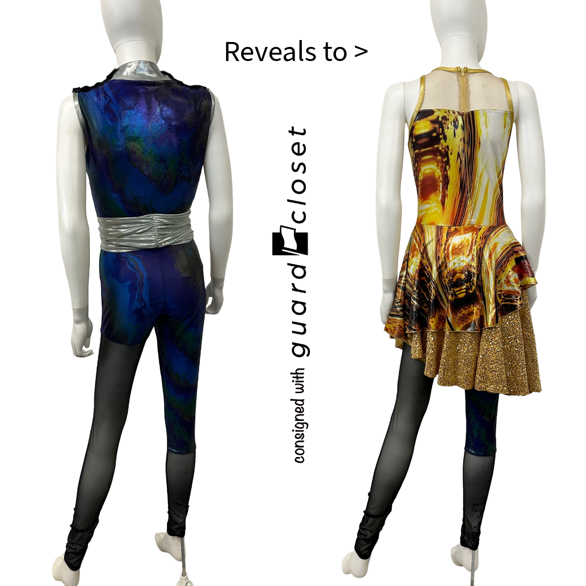 22 Quick change unitard oil slick to golden fire dress by Dance Sophisticates