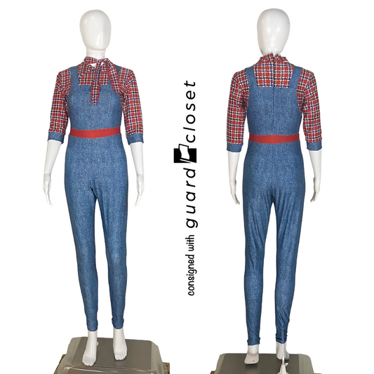 13 Red Plaid Denim Overalls Western Farm Unitards by Showday