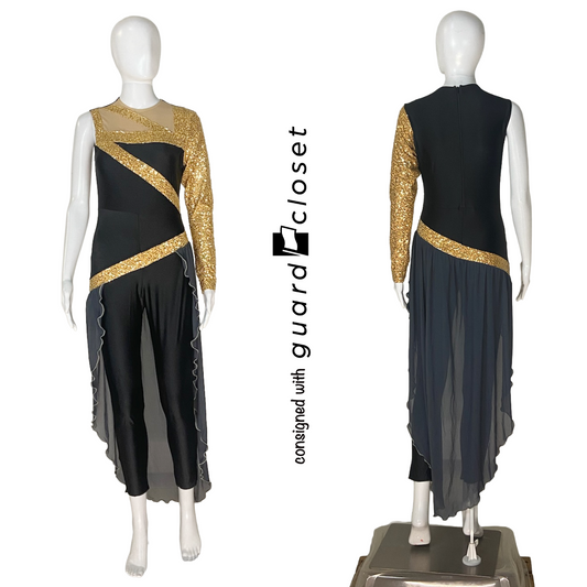 Black Gold Gray One Sleeve Skirted Unitards | The Bandman's Company | Set of 15