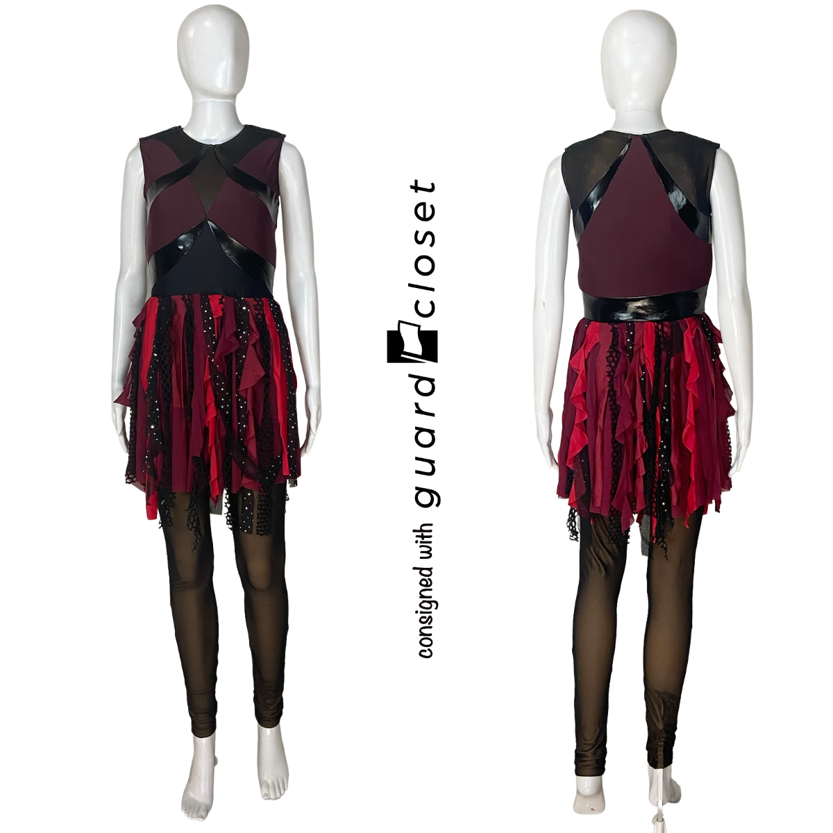 27 Dark Red to Bright Red Orange Yellow Gold Reveal Convertible Sleeveless Unitards by Creative Costuming & Designs