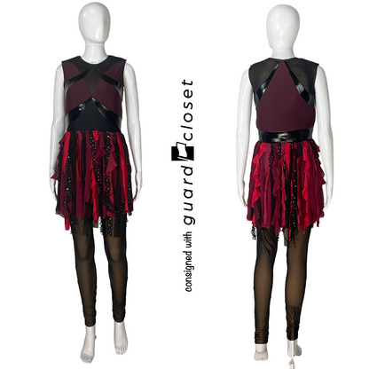 27 Dark Red to Bright Red Orange Yellow Gold Reveal Convertible Sleeveless Unitards by Creative Costuming & Designs