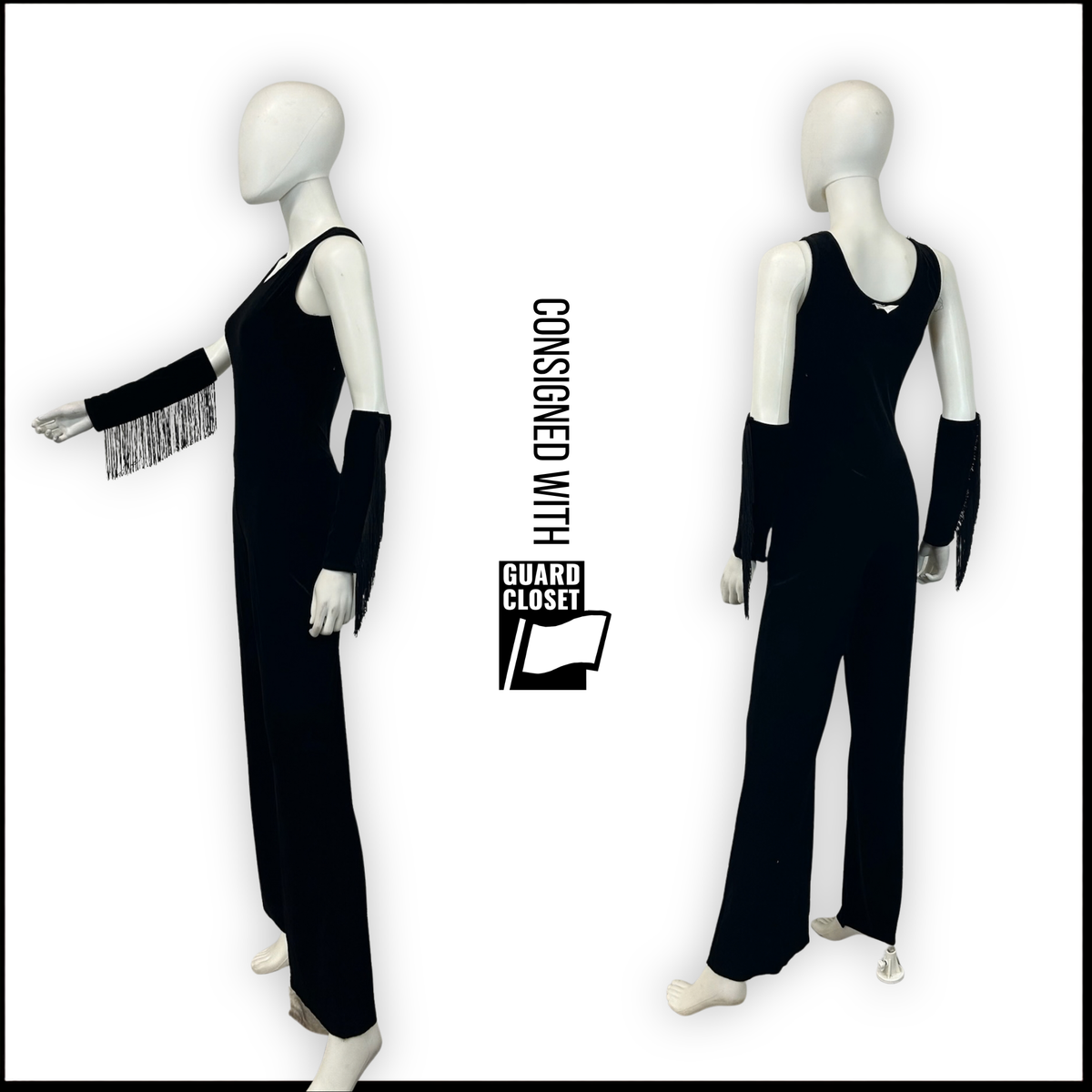 Black velvet halter unitards with fringe arm bands | A Wish Come True | Set of 9