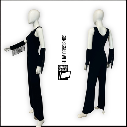Black velvet halter unitards with fringe arm bands | A Wish Come True | Set of 9