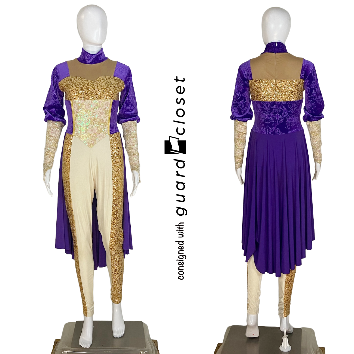 19 Purple Gold Skirted Long Sleeve Unitards by Showday