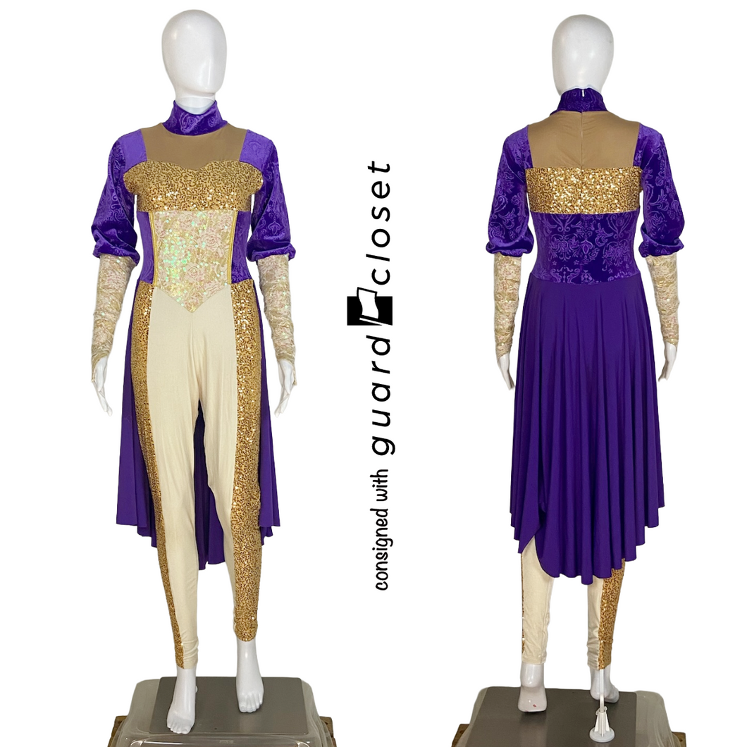 19 Purple Gold Skirted Long Sleeve Unitards by Showday