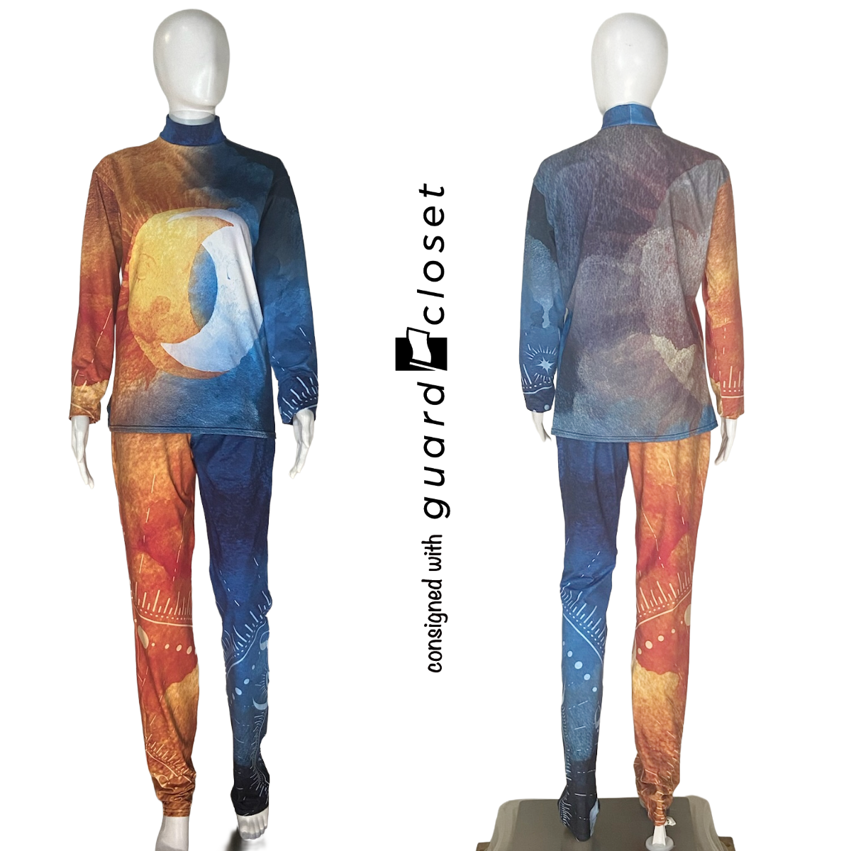 30 Sun Moon Day Night Orange Blue Long Sleeve Tops and Pants by Digital Performance Gear