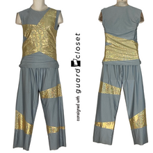 Load image into Gallery viewer, 50 Gold Gray Shooting Star Full Circle Skirt Dresses and Tops/Pants by Team Go Figure
