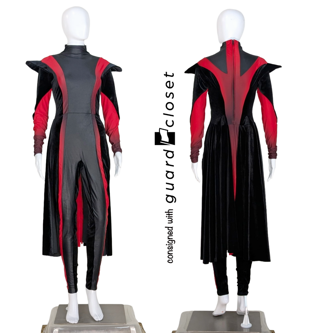 39 Black Red Long Sleeve Unitards with Split Skirts by F. J. Miller
