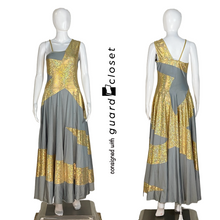 Load image into Gallery viewer, 50 Gold Gray Shooting Star Full Circle Skirt Dresses and Tops/Pants by Team Go Figure
