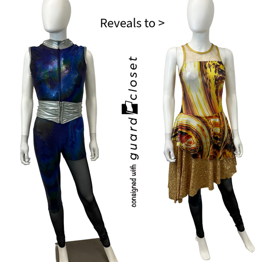 22 Quick change unitard oil slick to golden fire dress by Dance Sophisticates