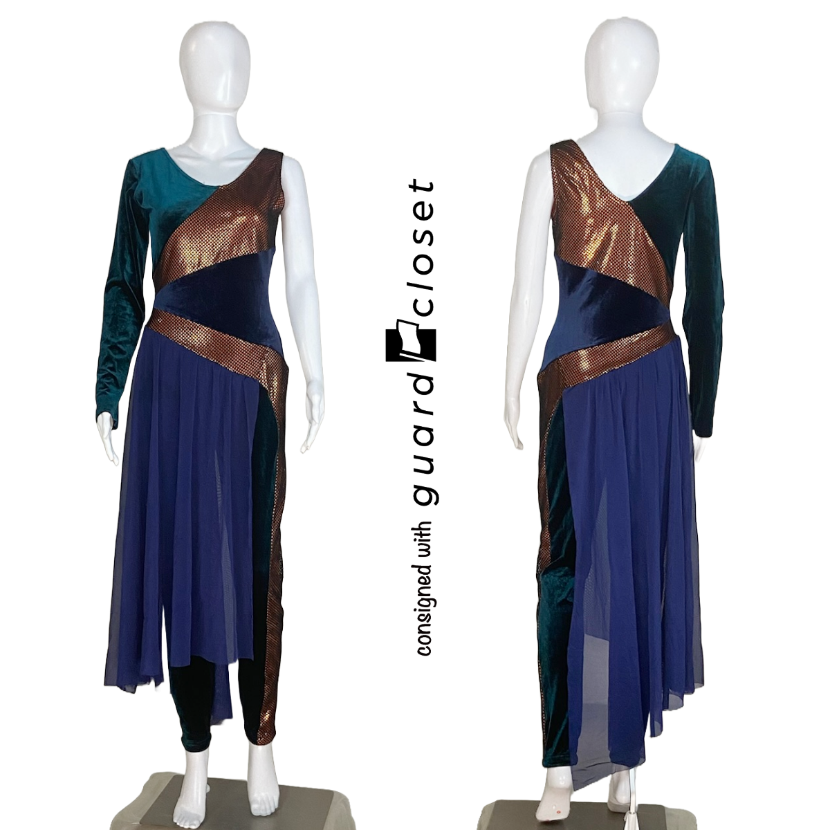 5 Dark Green Blue Copper One Sleeve Unitards "Eternity" by A Wish Come True