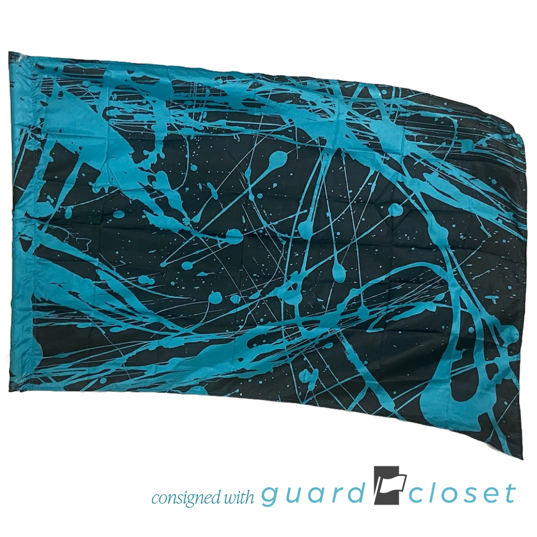 11 Black With Teal Paint Splatter Flags by Field & Floor FX