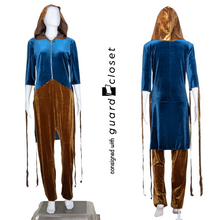 Load image into Gallery viewer, 13 Brown Teal Elbow Sleeve Hooded Unitards by Band Hall

