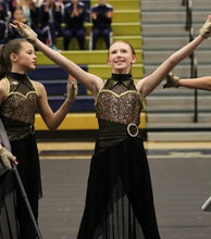 Load image into Gallery viewer, 25 Black Gold Sleeveless High Low Skirted Unitards by A Wish Come True

