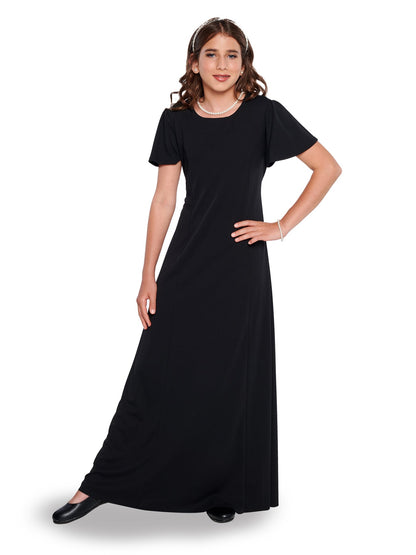 JOYCE (Style #108Y) High Scoop Neck Flutter Sleeve Dress - Youth Cousin's Concert Attire