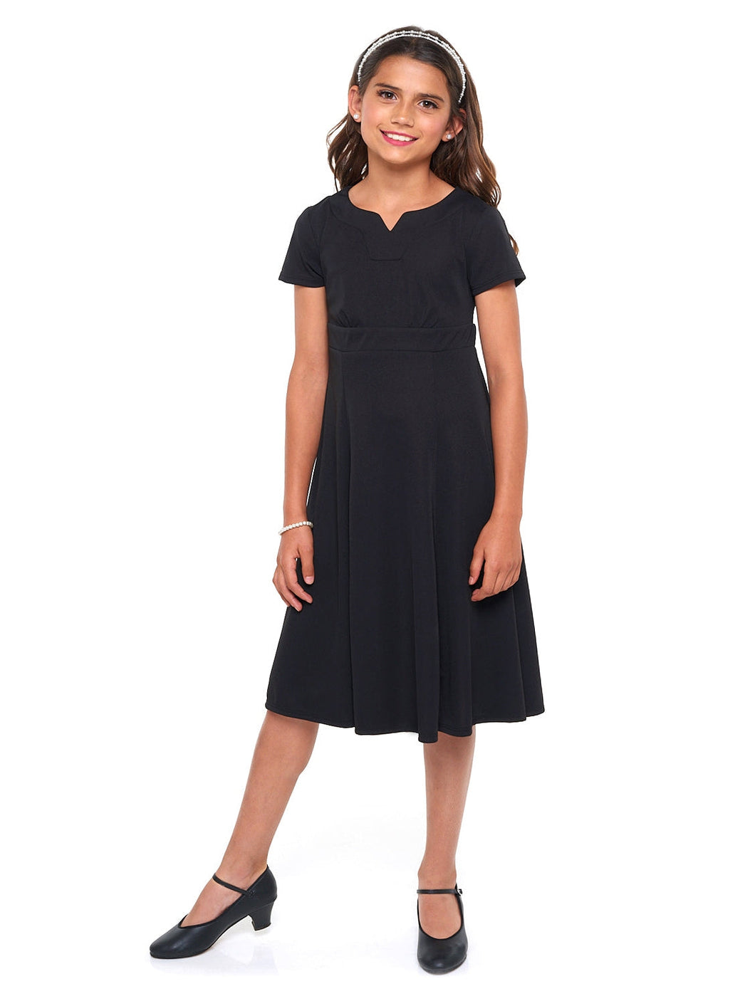 TORI (Style #409) - Crew V-Notch Neckline Swing Dress-Youth Cousin's Concert Attire