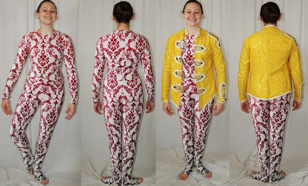 31 Red/white Damask Unitards + 24 Yellow Jackets A Wish Come True