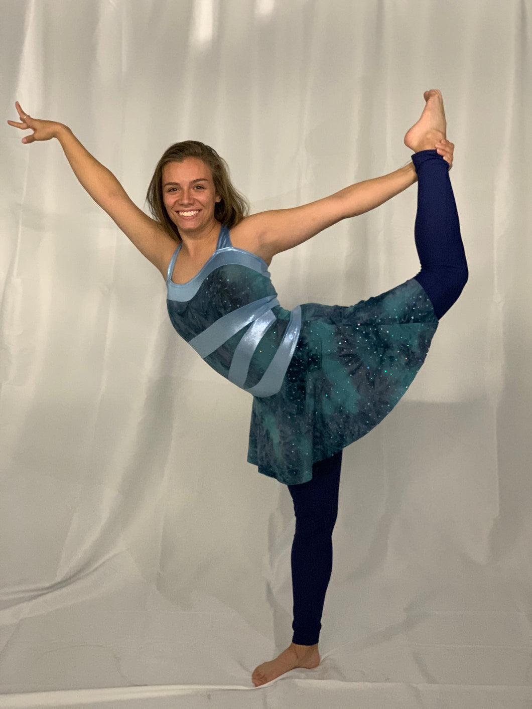 9 Navy/green/light Blue Sleeveless Unitards With Attached Skirts A Wish Come True
