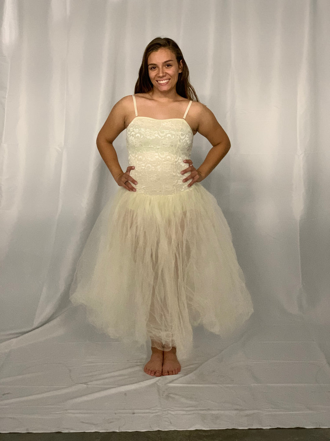 13 Ivory Dresses With Attached Leotard/tulle Skirt/lace Top Removable Beige Straps guardcloset