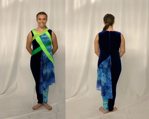 10 Navy Blue/green Unitards With Attached Skirt Band Hall