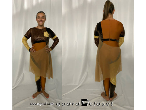 8 Brown/gold Unitards With Attached Organza Skirt Team Go Figure!