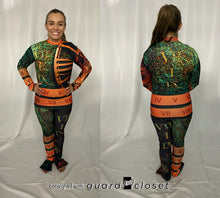 Load image into Gallery viewer, 20 Green/orange &quot;time&quot; Drumline Uniforms guardcloset
